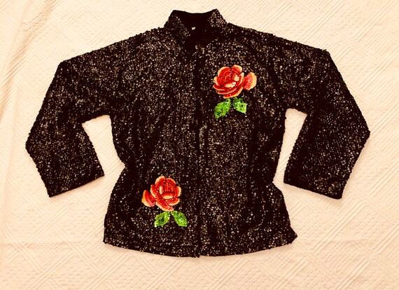 1950's Women's Black and Rose Sequinned Cocktail J