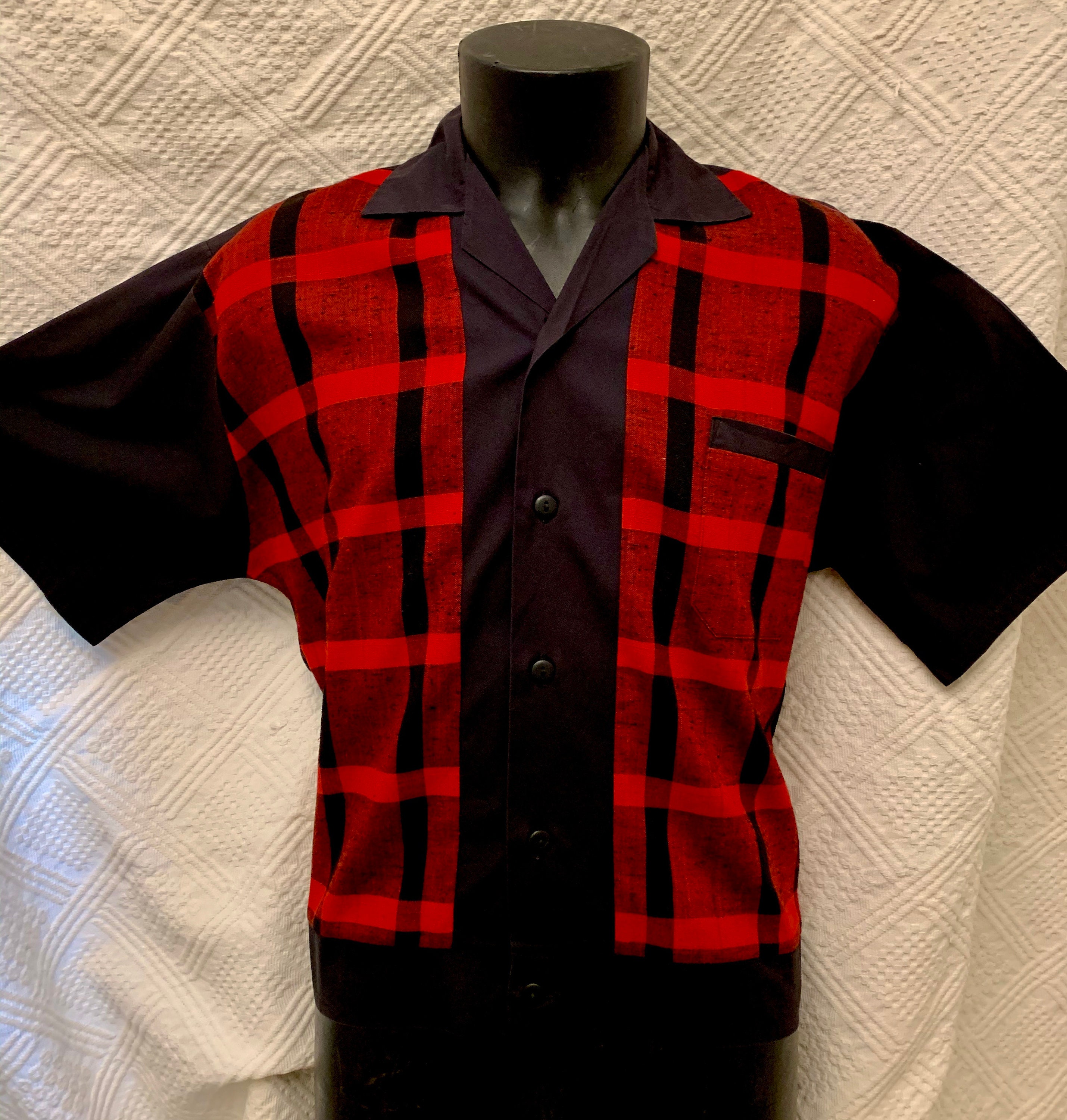 Image of Men's 1950's Red & Black Check Shirt Jac By Lenny Nyc