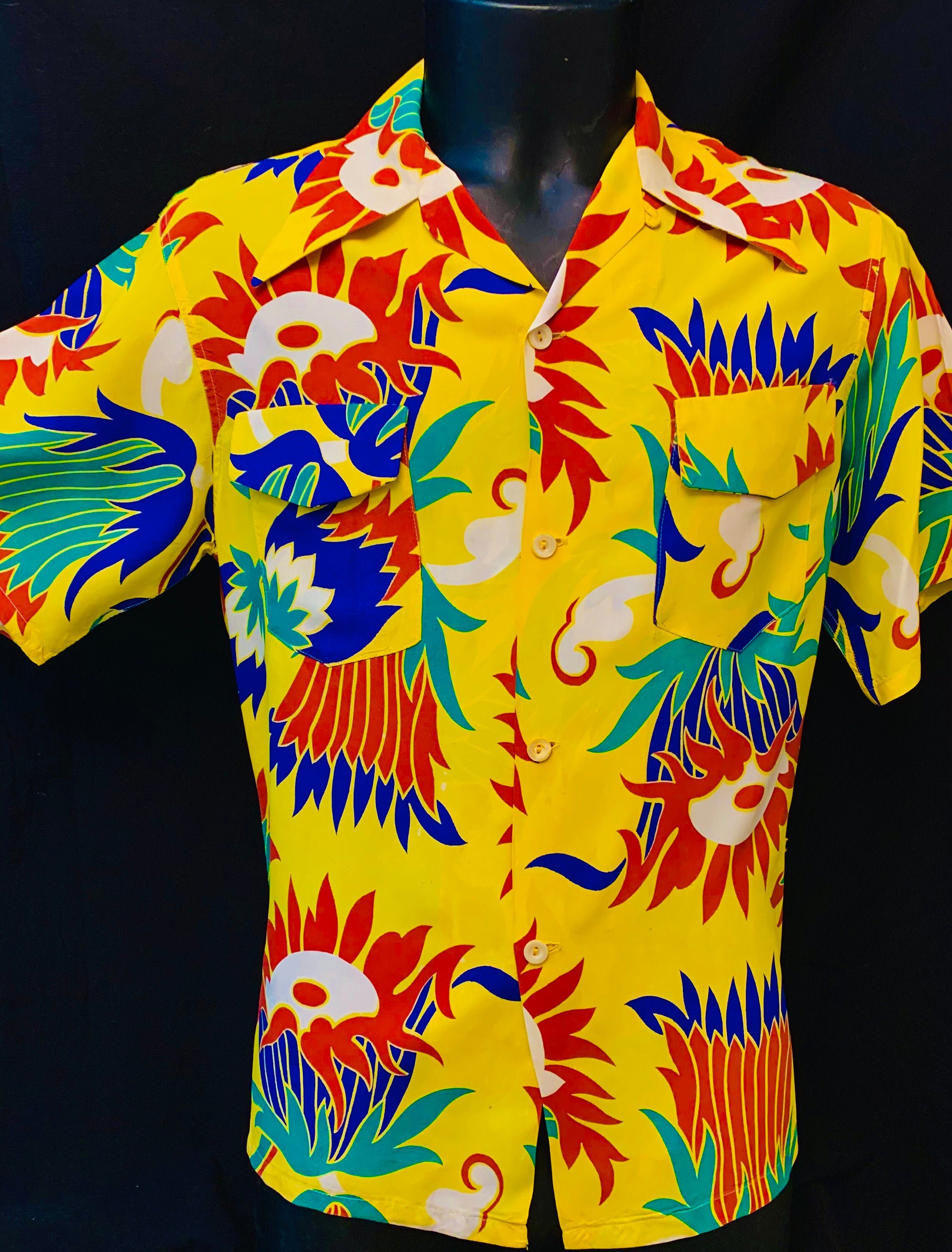 Image of 1940's Men's Abstract Floral Rayon Resort Shirt