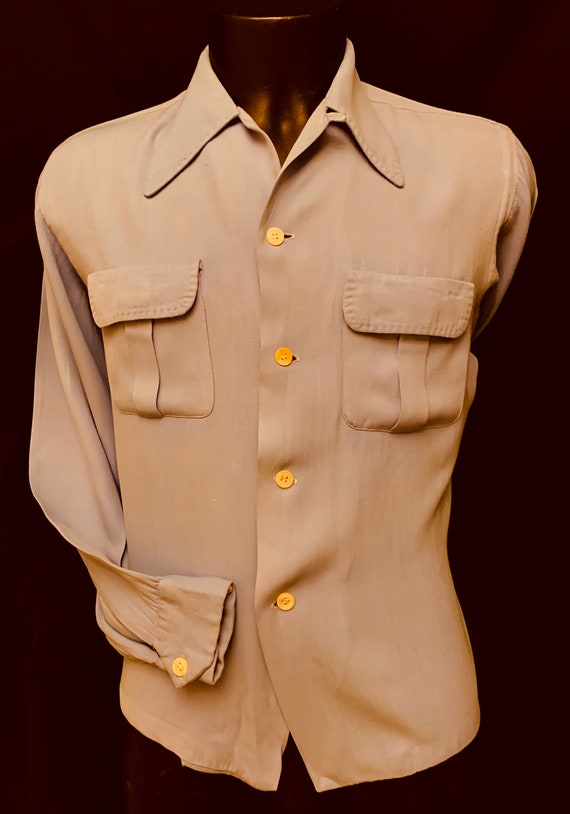 1940's Men's Pale Blue Long Sleeve Gab Shirt - Bin