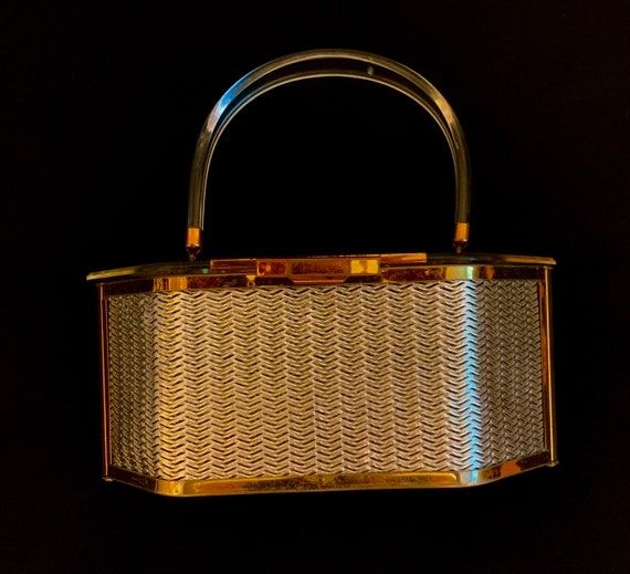 1950's Silver & Gold Metal plated Lucite Bag by Ma