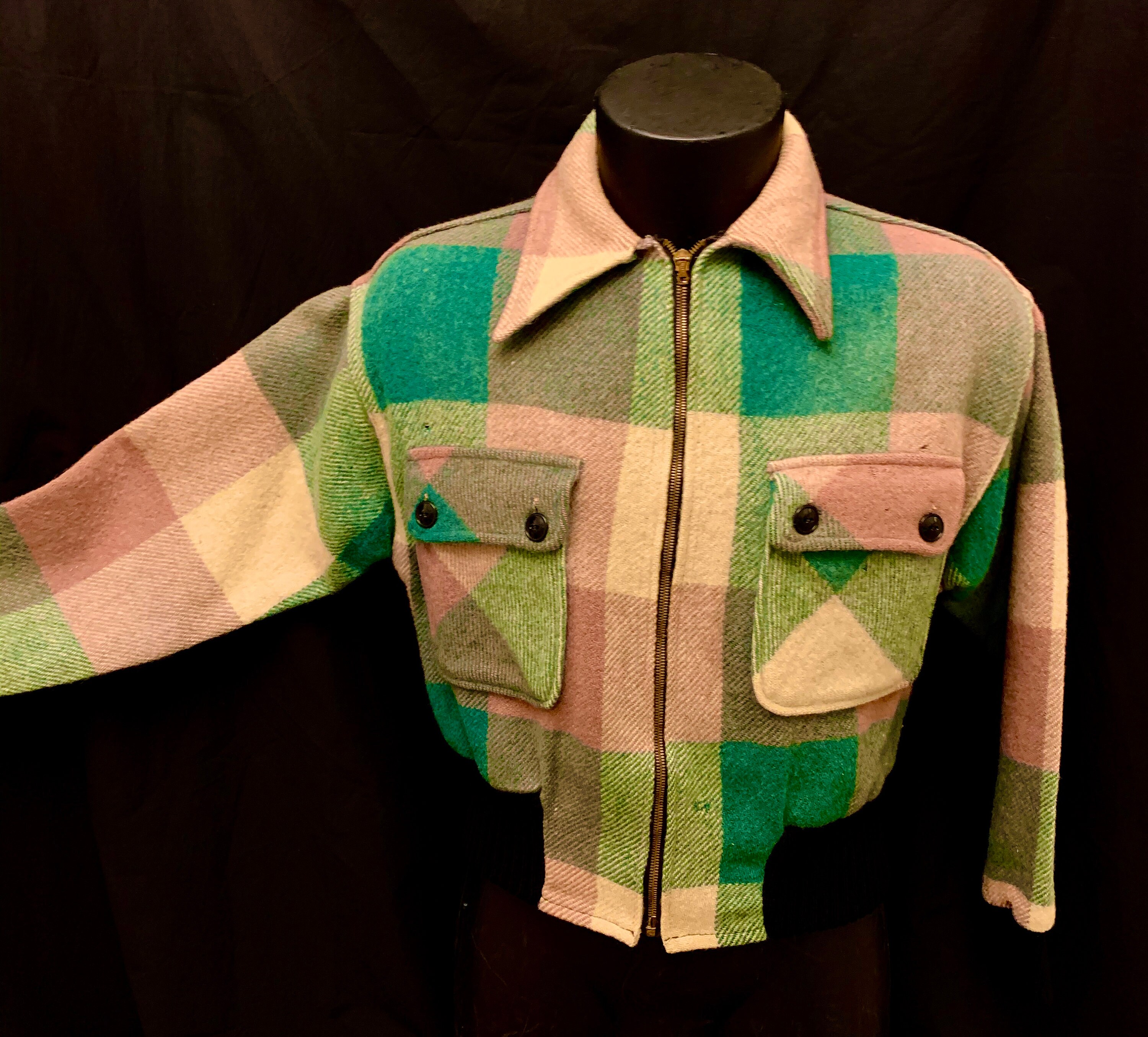 Image of Men's 1930's Montgomery Ward Cropped Checked Wollen Jacket