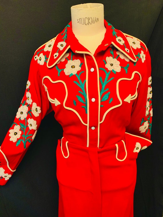 1950's Women's Custom Made Red Gaberdine Rodeo Wes