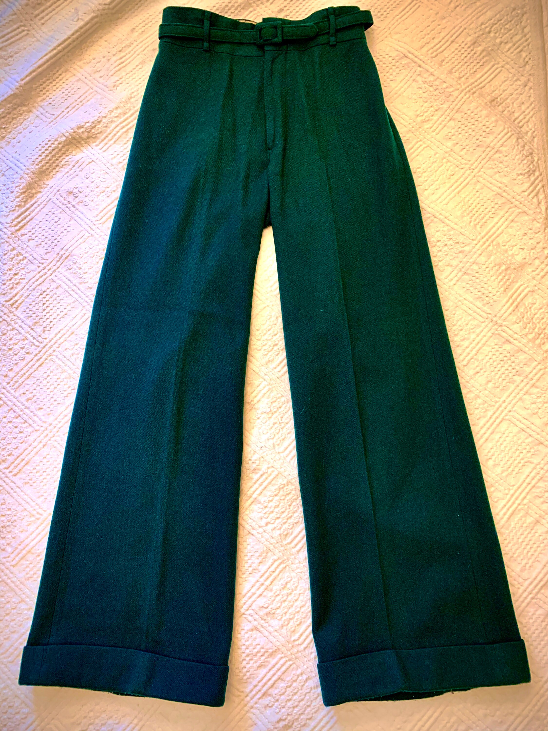 Image of 's Does 's Bottle Green Wide-Legged Woollen Palazzo Pants