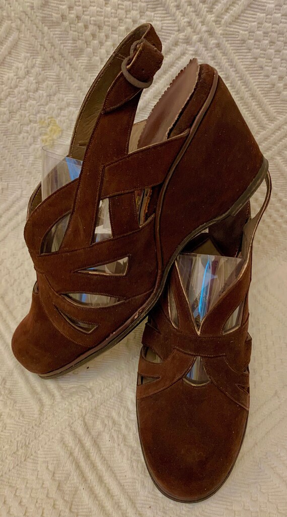 1940's Women's Dead Stock Unworn Brown Suede Wedge