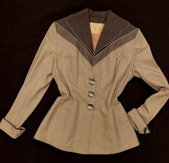 1950's Women's Lilli Ann 3 Tone Grey Fitted Jacke