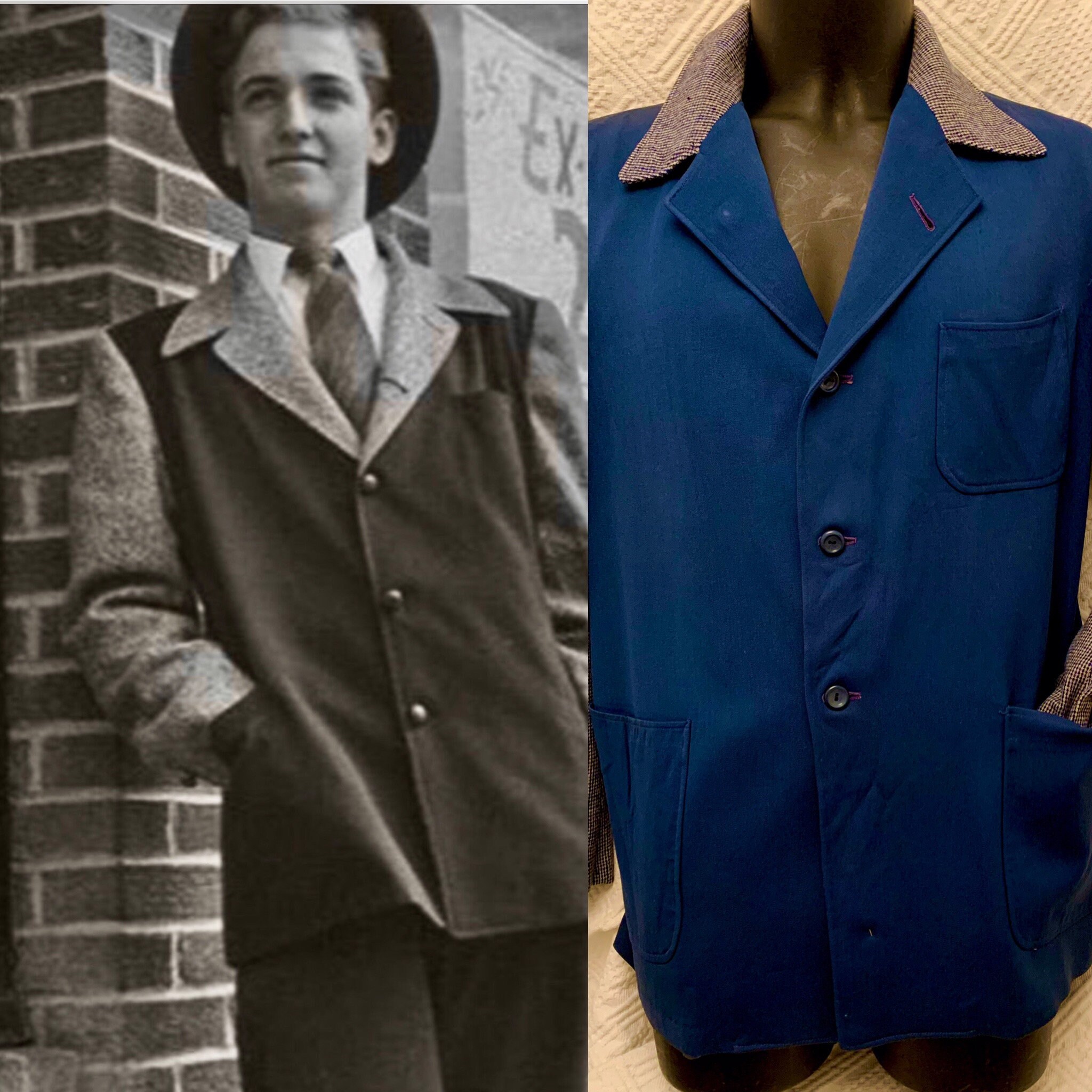 Image of 1940's Men's Blue Gaberdine Front Panelled & Wool Hollywood Jacket