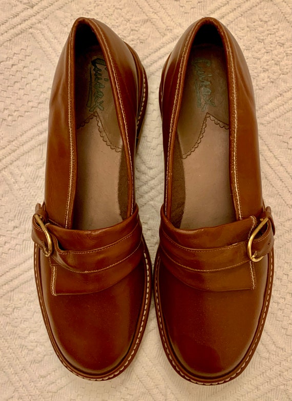 1940's Women's Brown DEAD STOCK Leather Flat Wedge