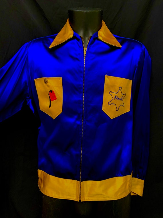 Men's 1950's Blue and Gold Satin Shrine Bowling