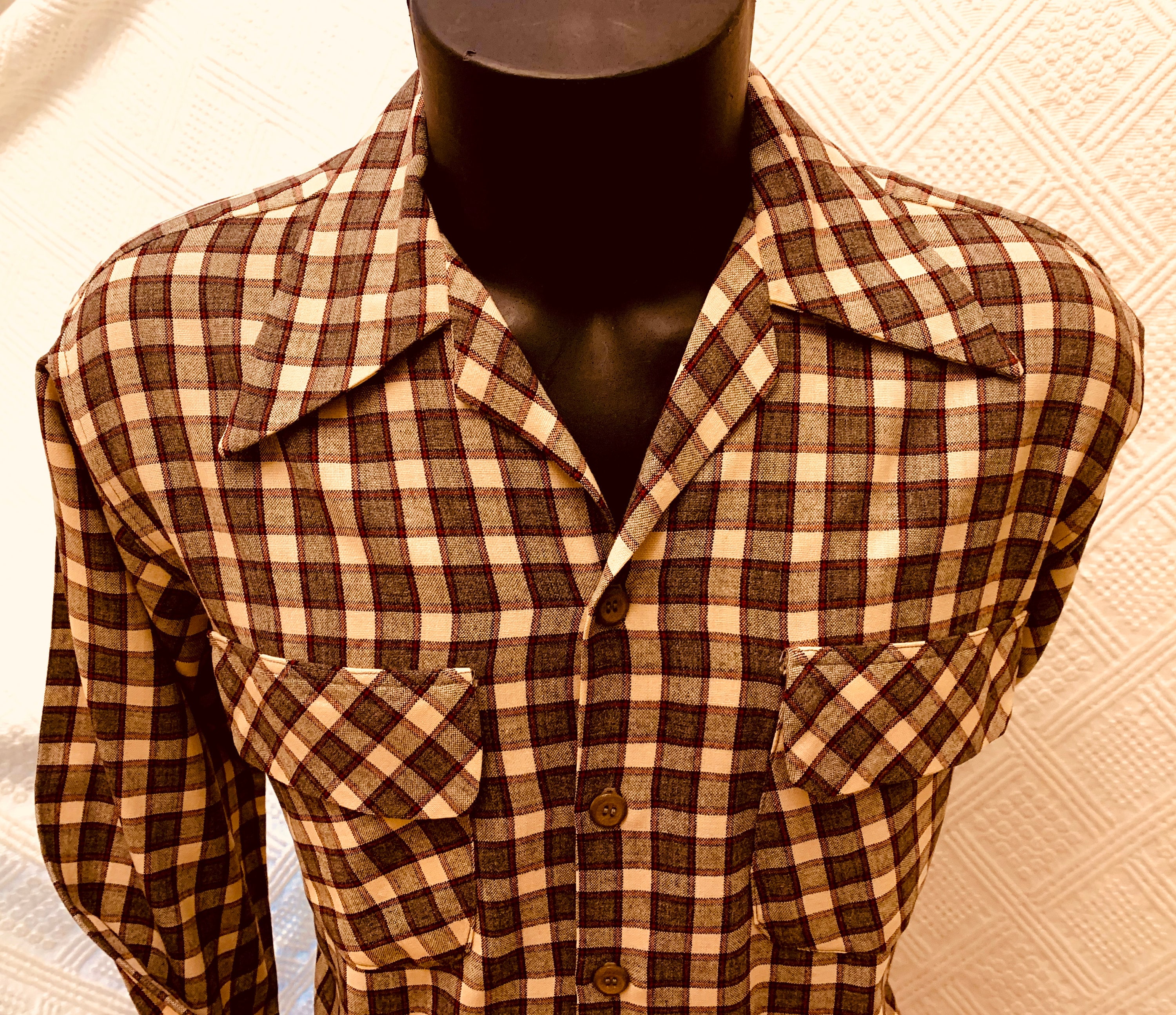 1940'S SPORTCLAD Check Pattern Wool Box Shirt, Men's Size L, Vintage /evb009530