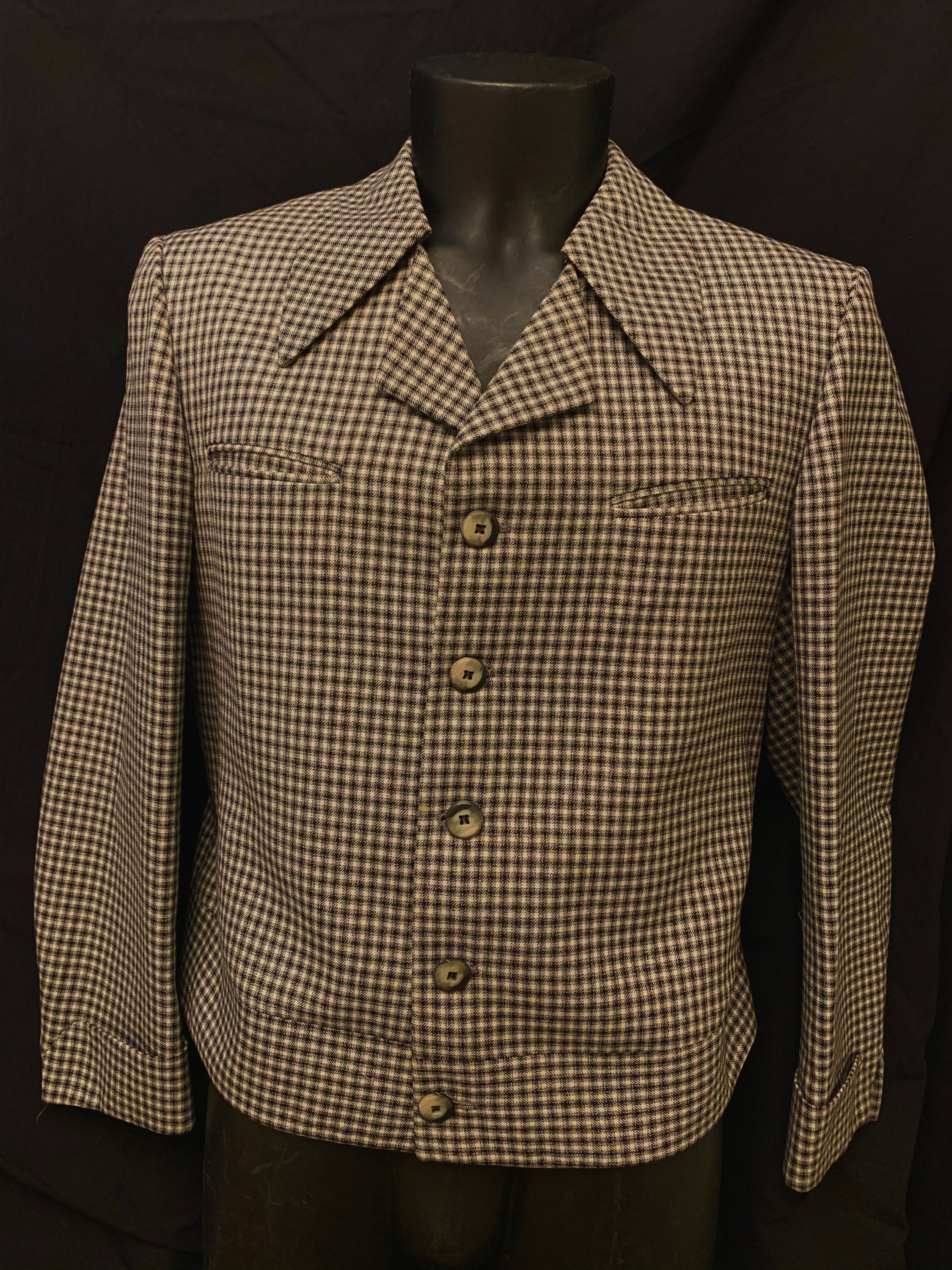 Image of 1960's Men's Black & White Bespoke Check Cropped Jacket By Harris & Frank La