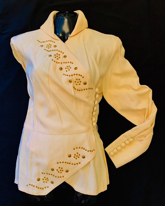 1940's Cream Crepe & Gold Studded Blouse by Carl N