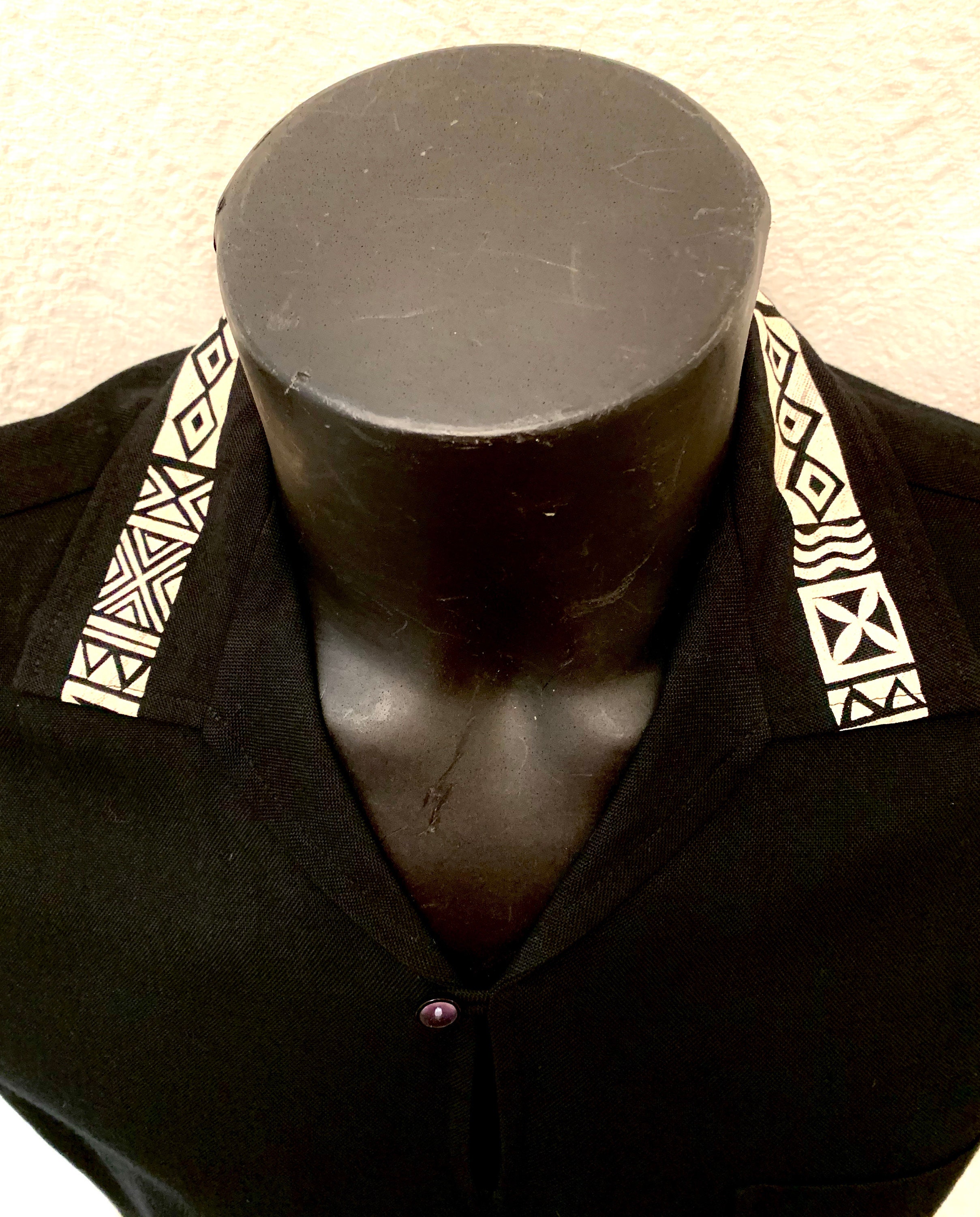 Image of 1950's Men's Hand Blocked Tiki Print Pullover Heavy Cotton Resort Shirt By Pa'ani Of Hawaii