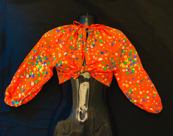 1950's Women's Orange Dotty Cotton Novelty Print
