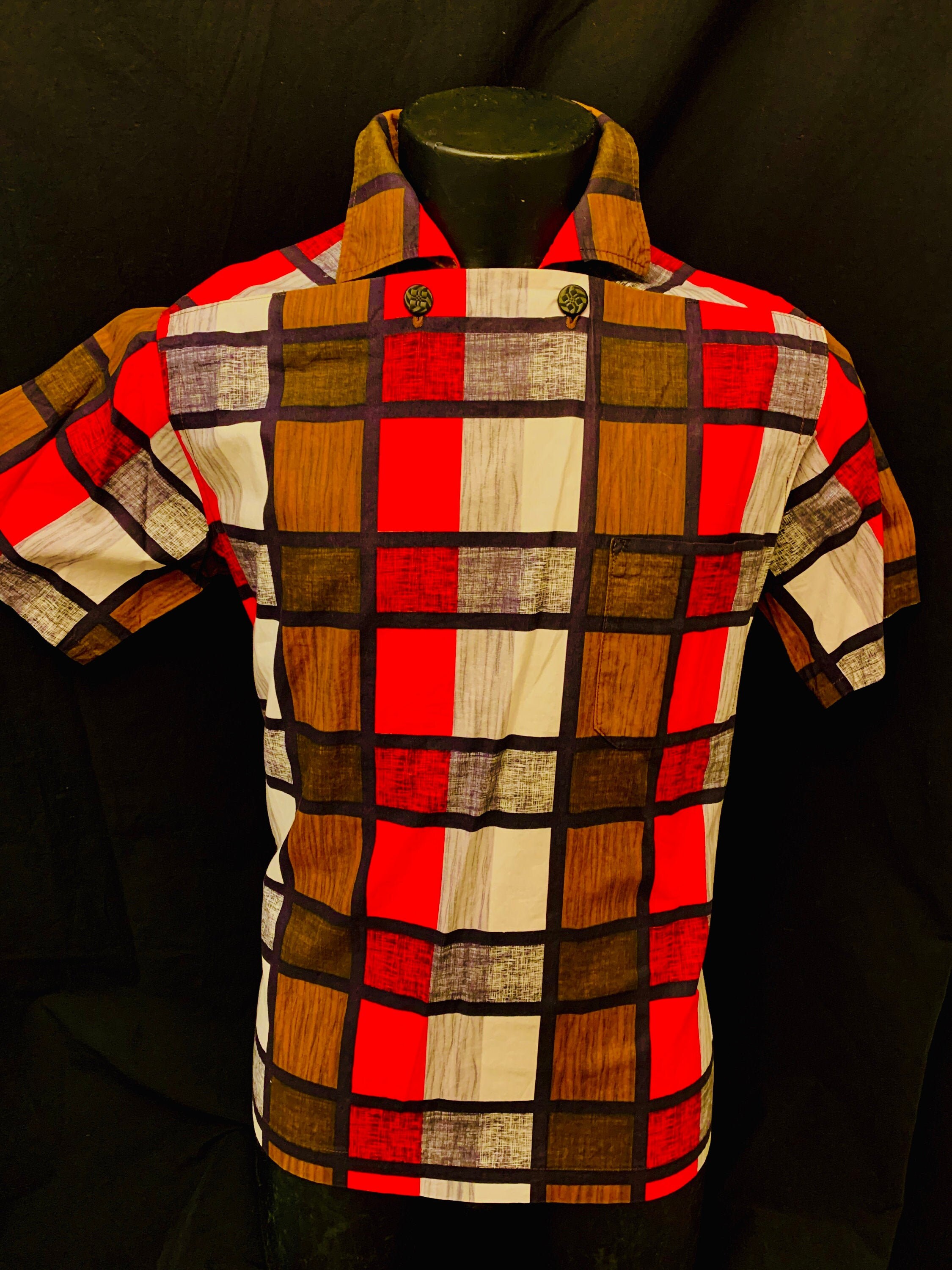 Image of 1950's Men's Cotton Chequered Print Casino Shirt
