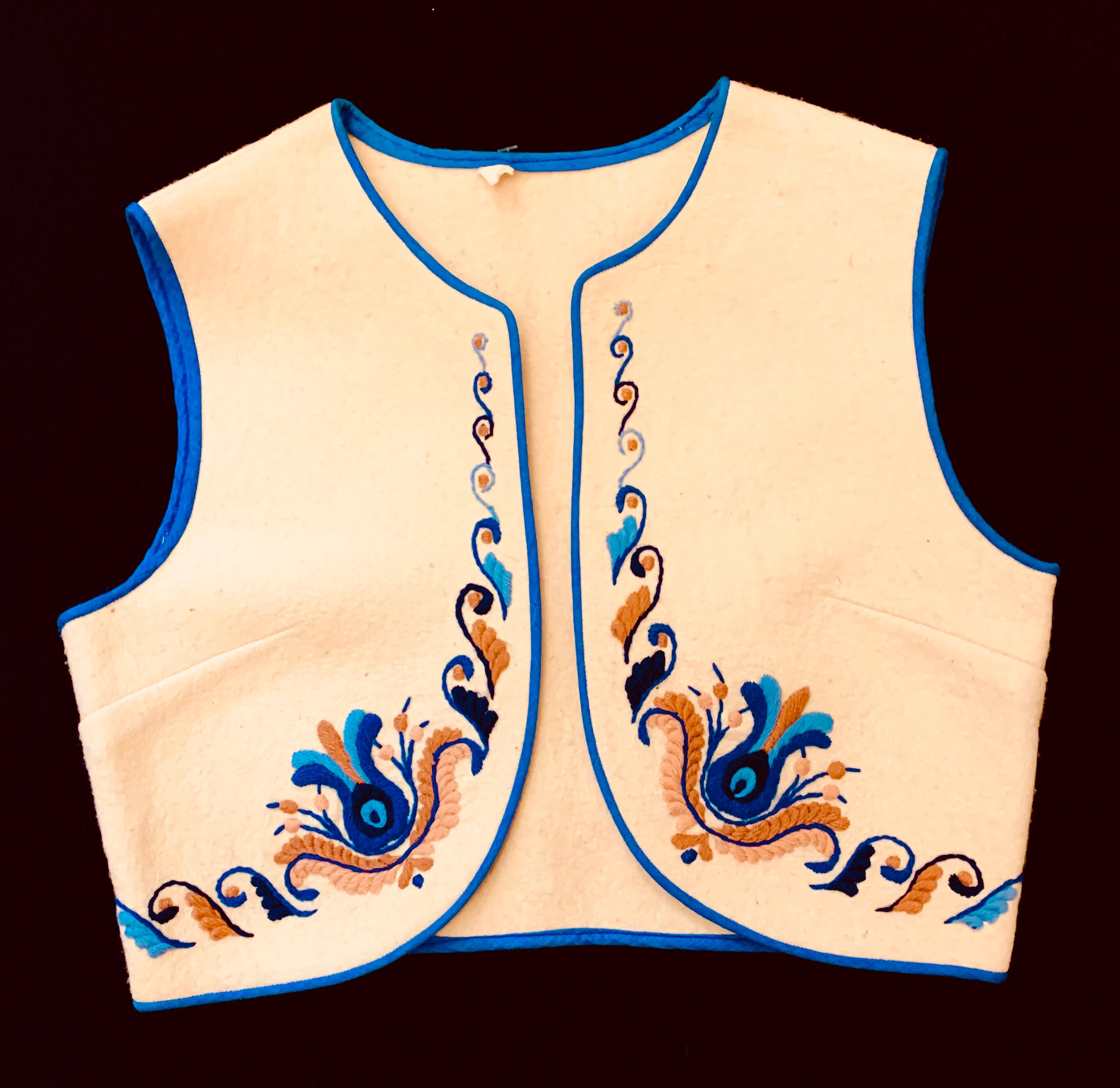 Image of 's Women's Cream & Blue Alpine Felt Waist Coat/Vest