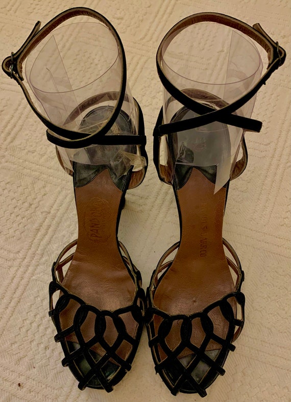 1940's Women's Black Suede Lattice Front Ankle Str