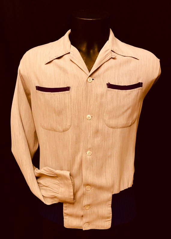 1940's Men's Grey & Blue Long Sleeve Gaberdine Ga