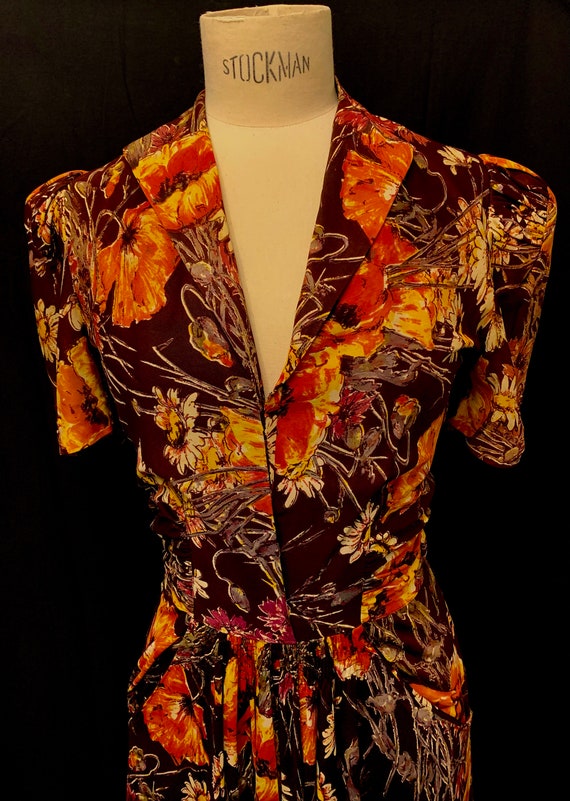 1940's Women's Rayon Jersey Full Length Dress
