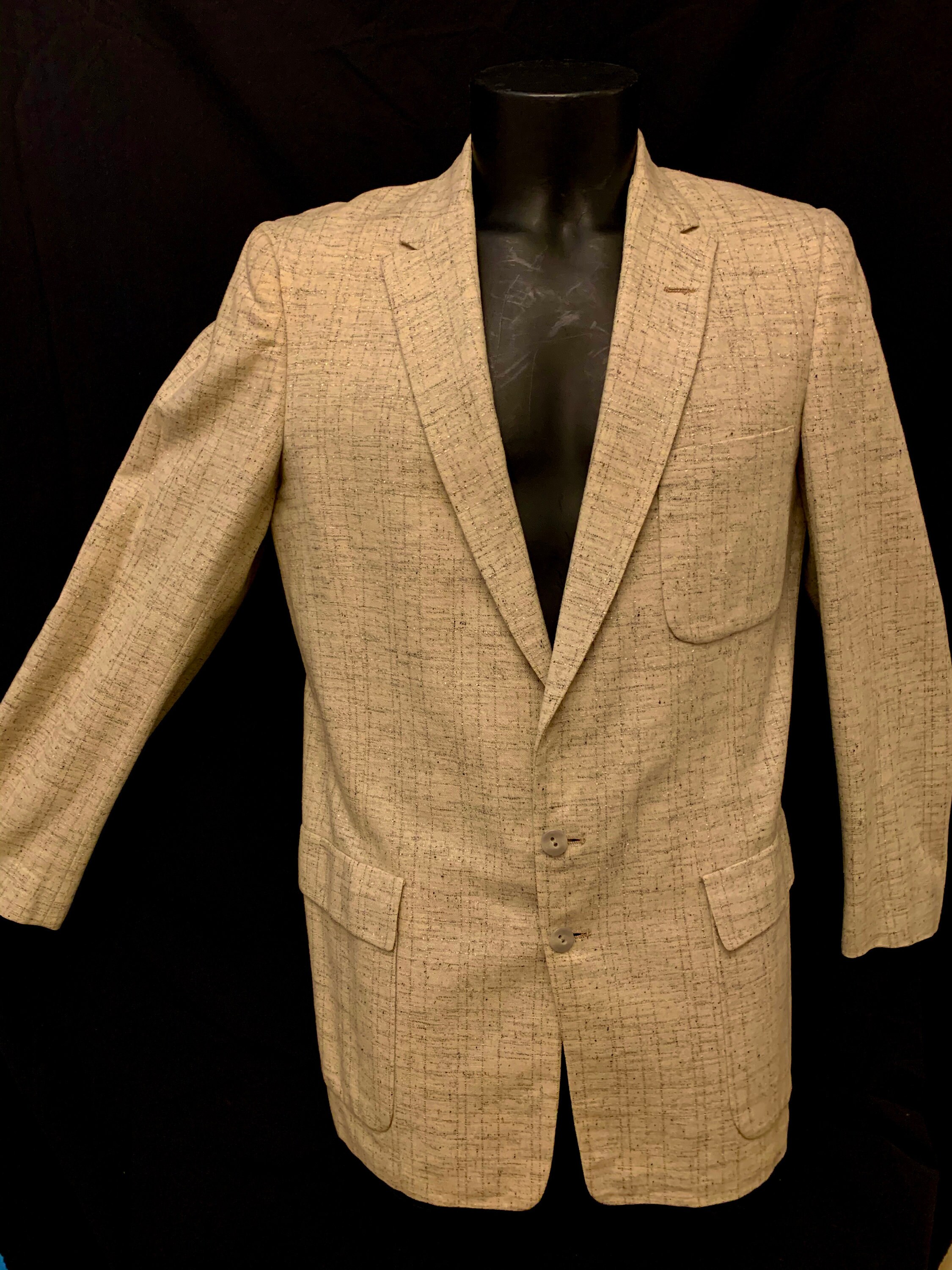 Image of 1950's Men's Cream & Black Fleck Box Jacket