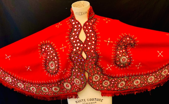 1970's Women's Red Woollen Embroidered Bo Ho Afgha