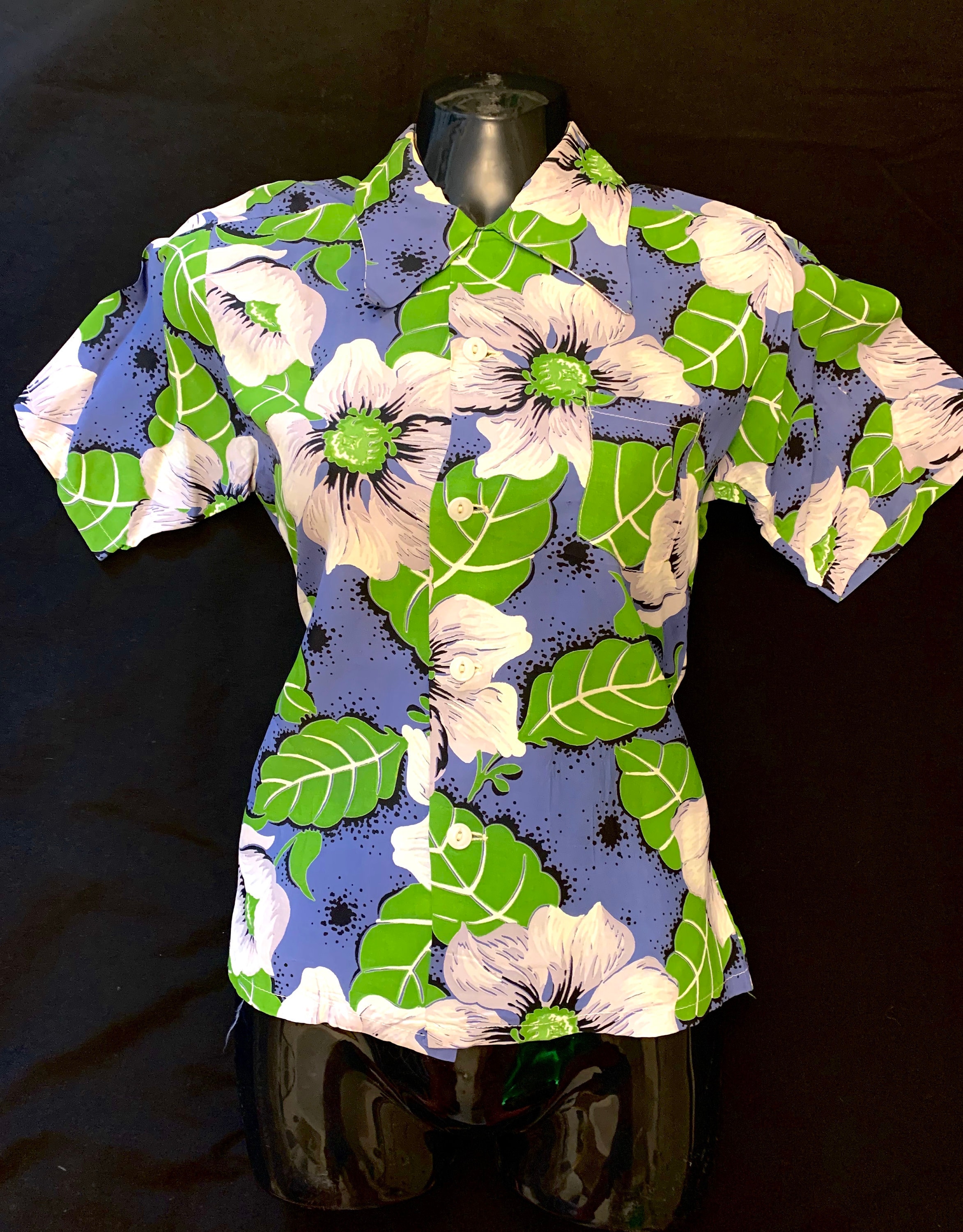 Image of 1940's Teenager's Floral Rayon Print Resort Shirt