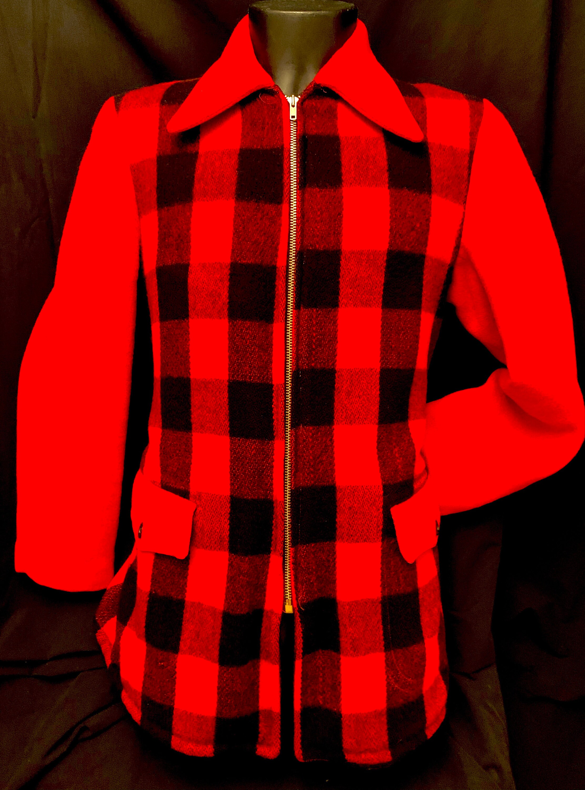 Image of 1950's Men's Heavy Red & Black Woollen Car Coat By Tulmor
