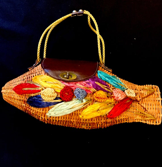 1950's Wicker Fish Resort Bag