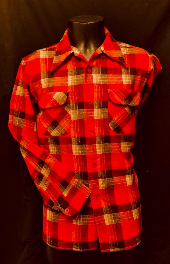 Men's 1940's Red Black & Grey Plaid Pendleton Shi