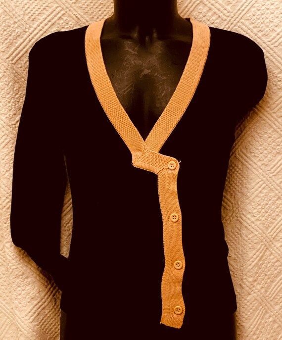 1930's Men's Black & Cream Woollen Cardigan