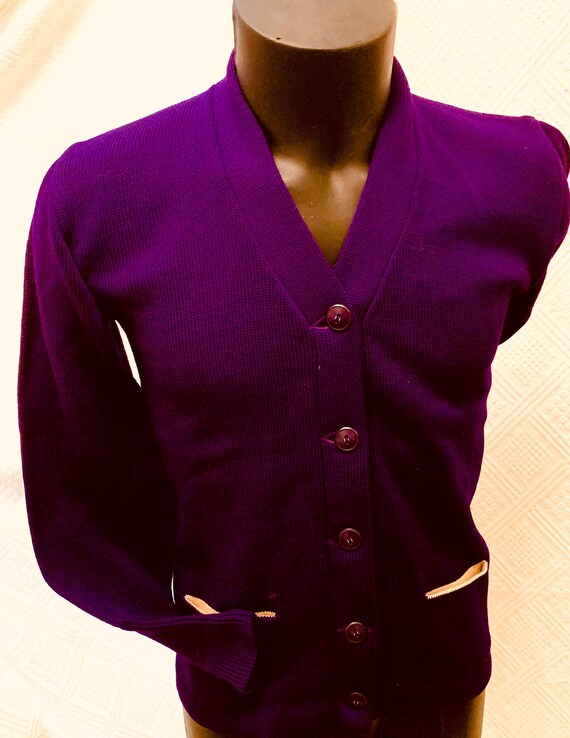 1950's Men's Purple Woollen Varsity/ College Cardi
