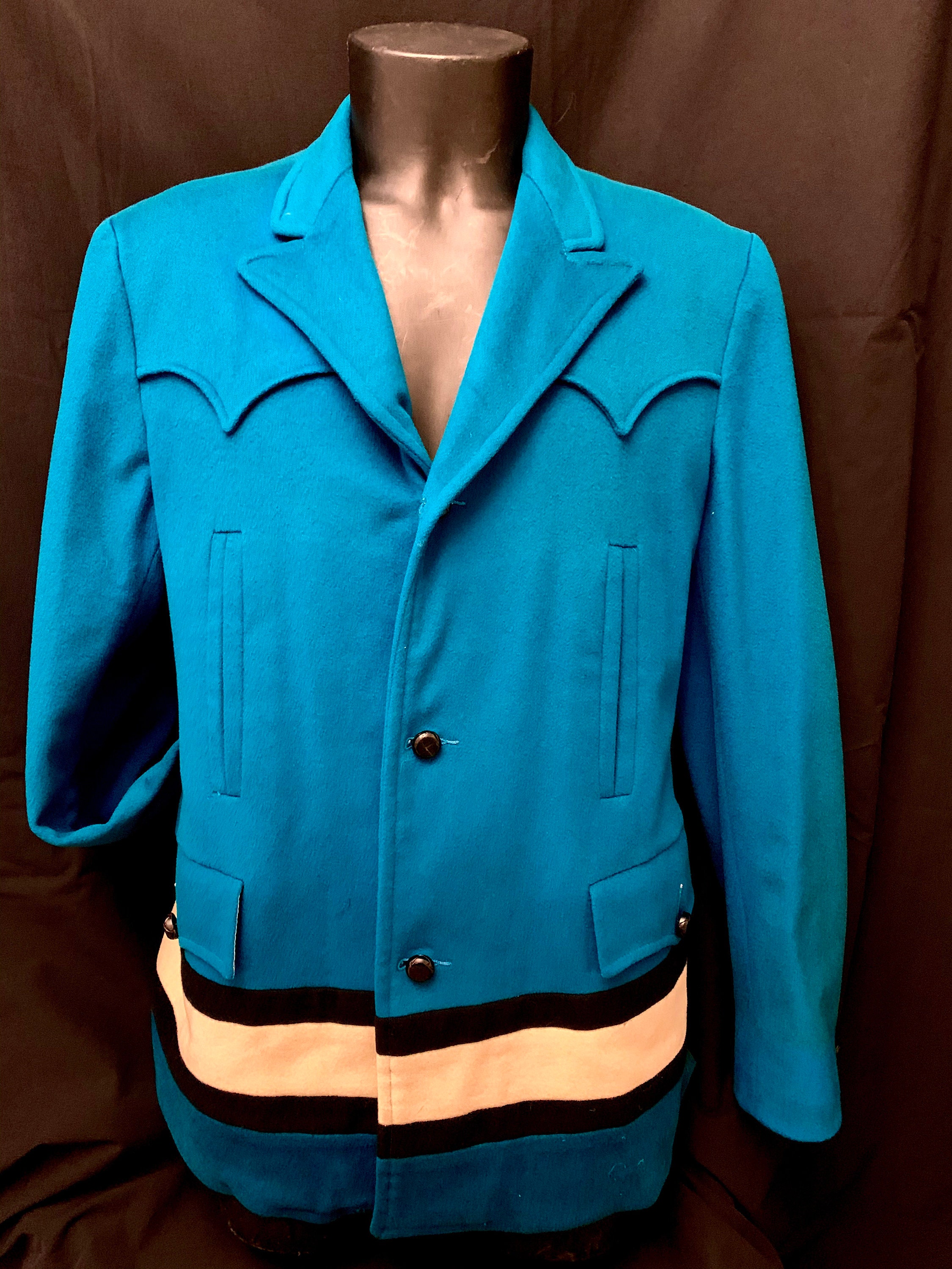Image of 1950's Men's Turquoise Black & White Western Car Coat By Pioneer Wear Albuquerque