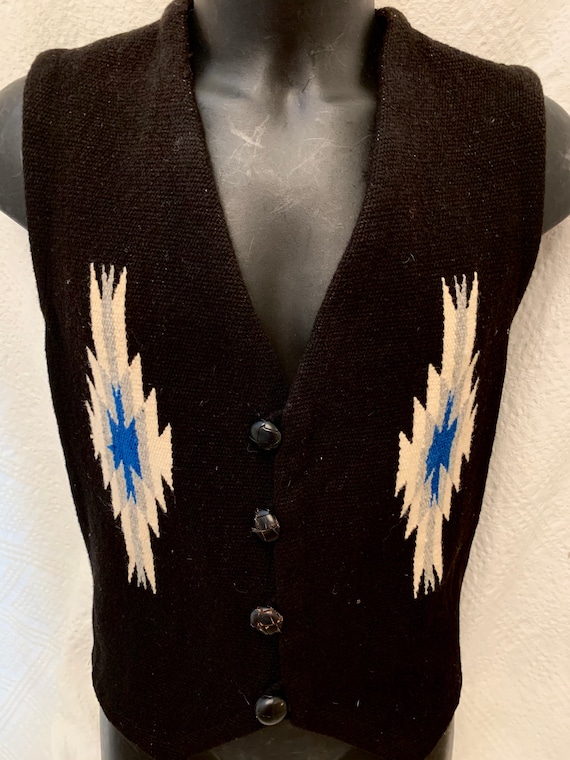 Men's Vintage Black Chimayo Waistcoat (Vest)