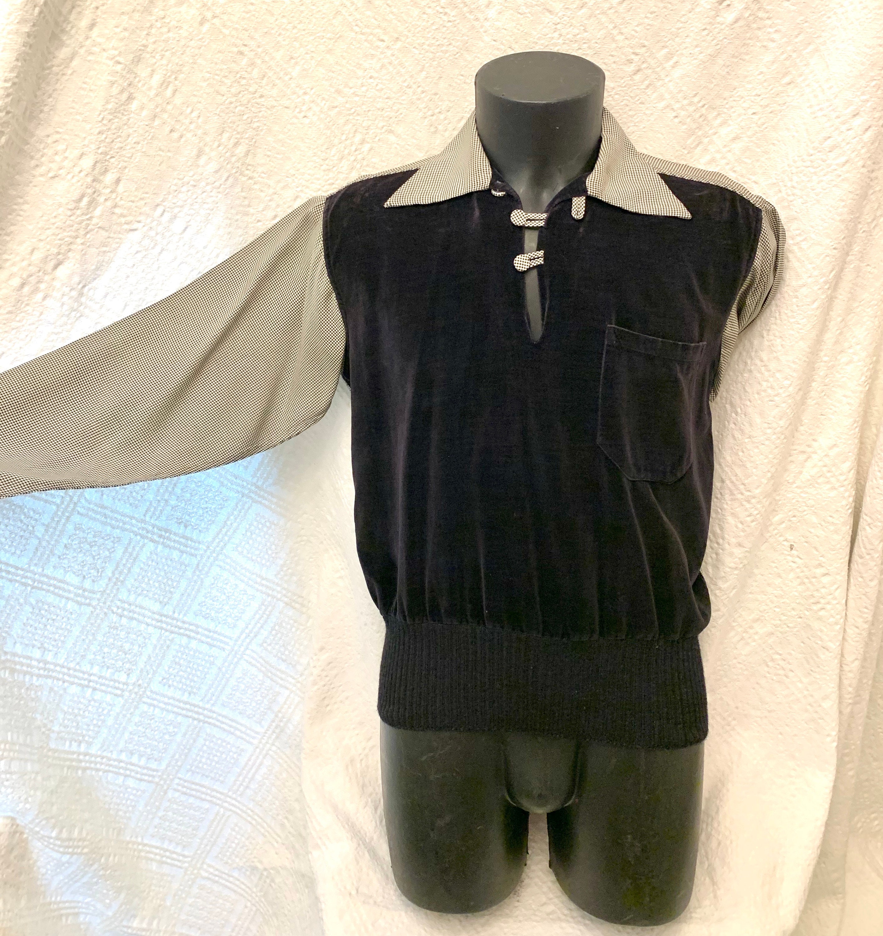 Image of 1950's Men's El Palio Black Velvet Panelled Gaucho Top