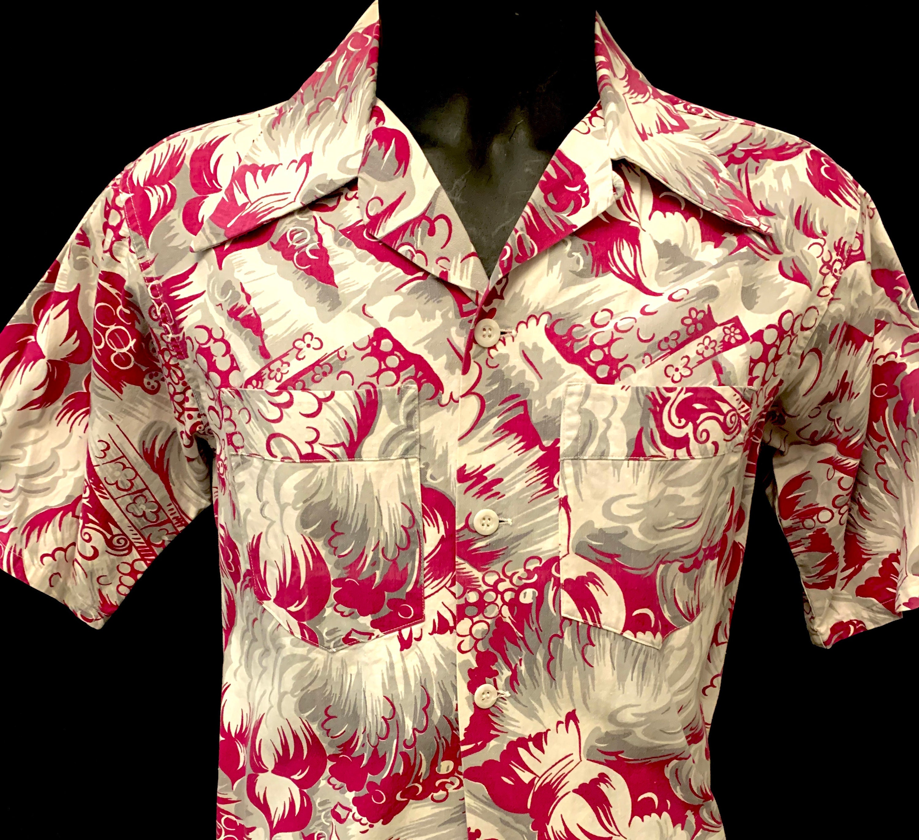 Image of 1940's Men's British Cotton Abstract Print Resort Shirt