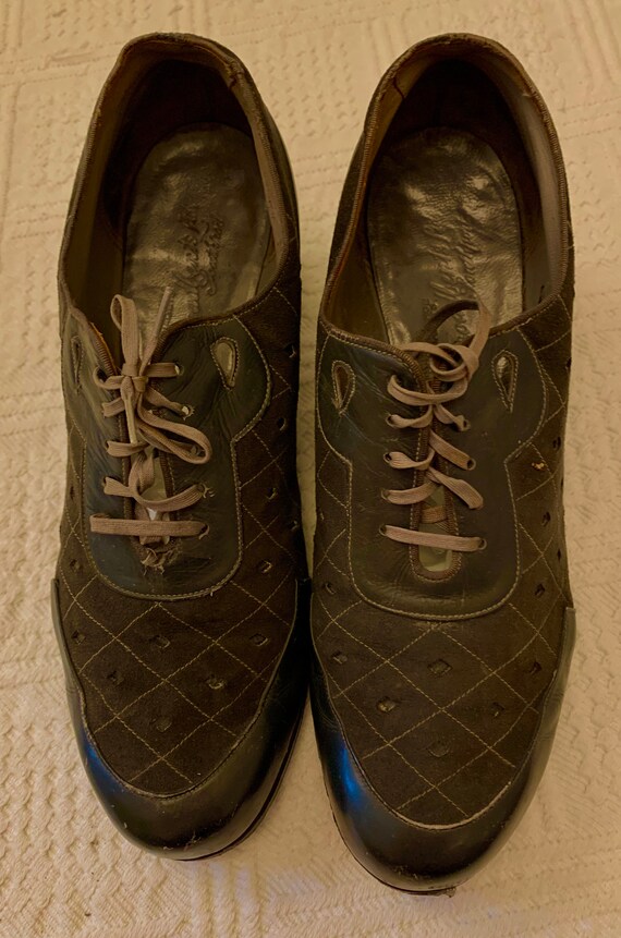 1940's Women's Grey Suede and Leather Lace up Shoe