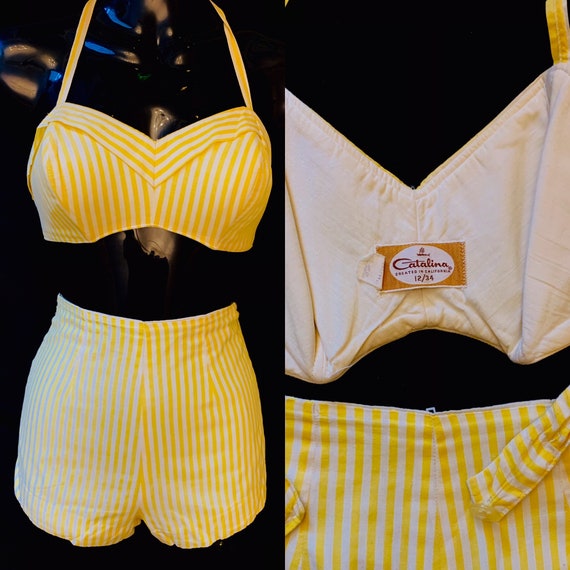 1950's Women's Yellow & White Catalina Candy Stri