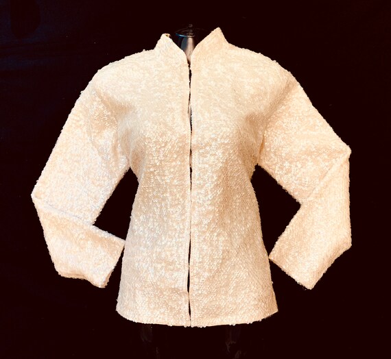 1950's Women's Cream Sequinned Wool Backed Cocktai