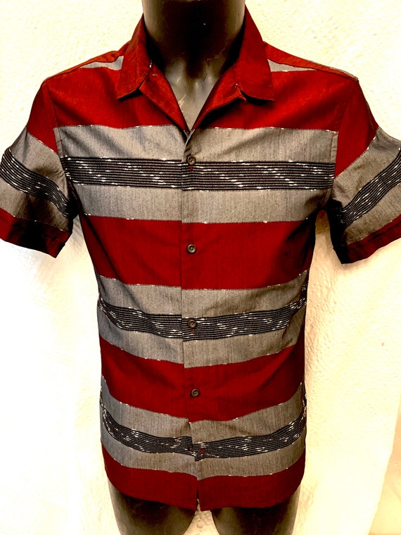 1950's Men's Vintage Style Maroon Grey and Black