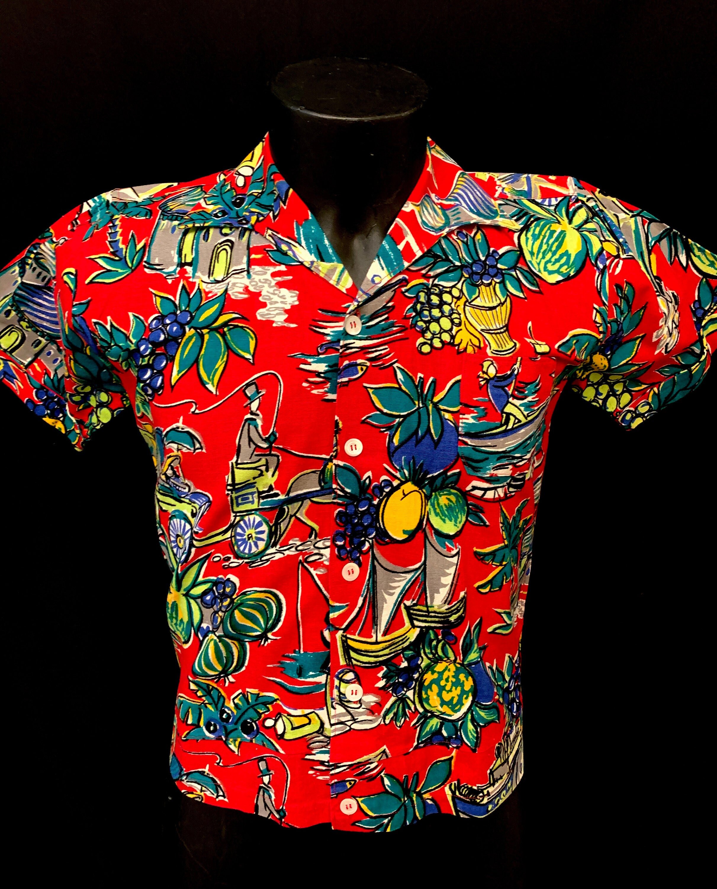 Image of 1950's Men's Heavy Cotton Novelty Print Resort Shirt