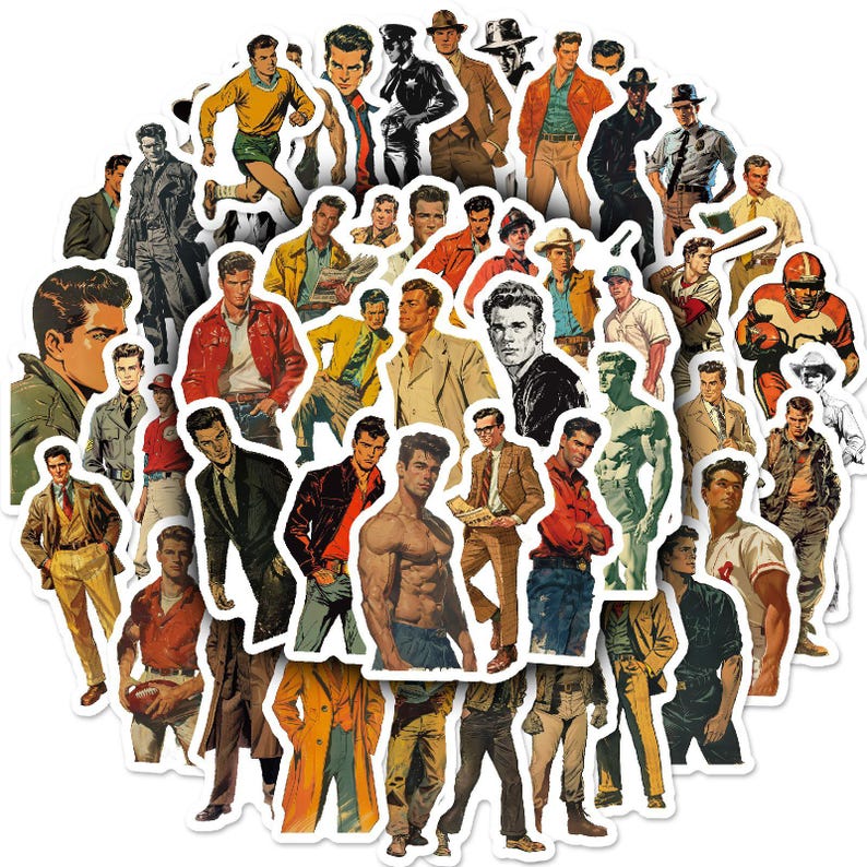 50PCS Vintage Men Sticker Pack, Retro Classic Gentleman Stickers, Old ...