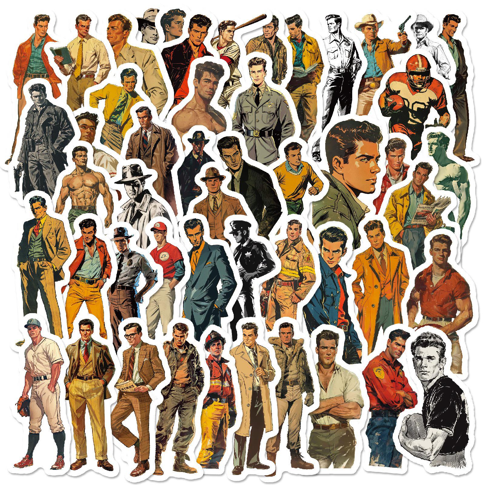 Man Movement Sticker 50PCS Vintage Men Sticker Pack, Retro Classic Gentleman Stickers, Old ...