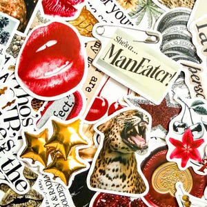 50 STÜCKE Gold Rot Aufkleber Aufkleber, Ästhetische Aufkleber, Girly Aufkleber, Ins Aufkleber Elegante Designs Journal Aufkleber für Planer, Telefonhülle