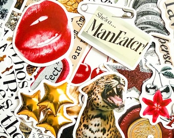 50PCS Gold Red Stickers Sticker, Aesthetic Stickers, Girly Stickers, Ins Stickers Elegant Designs Journal Stickers, for Planner, Phone Case