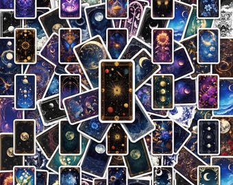50PCS Tarot Card Sticker Pack, Mystic Astrology Stickers, Moon Star Magic Stickers for Women, Teens, Laptop, Water Bottle, Journal, Notebook