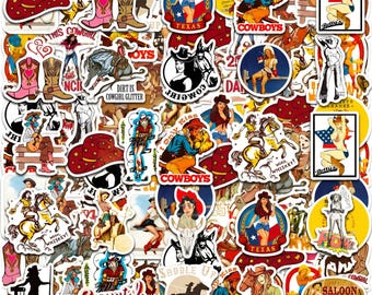 50 Stück Cowgirl-Aufkleber, Western Vintage Aufkleber, Cowboy Girl Retro Aufkleber für Frauen, Jugendliche, Laptop, Wasserflasche, Telefonhülle