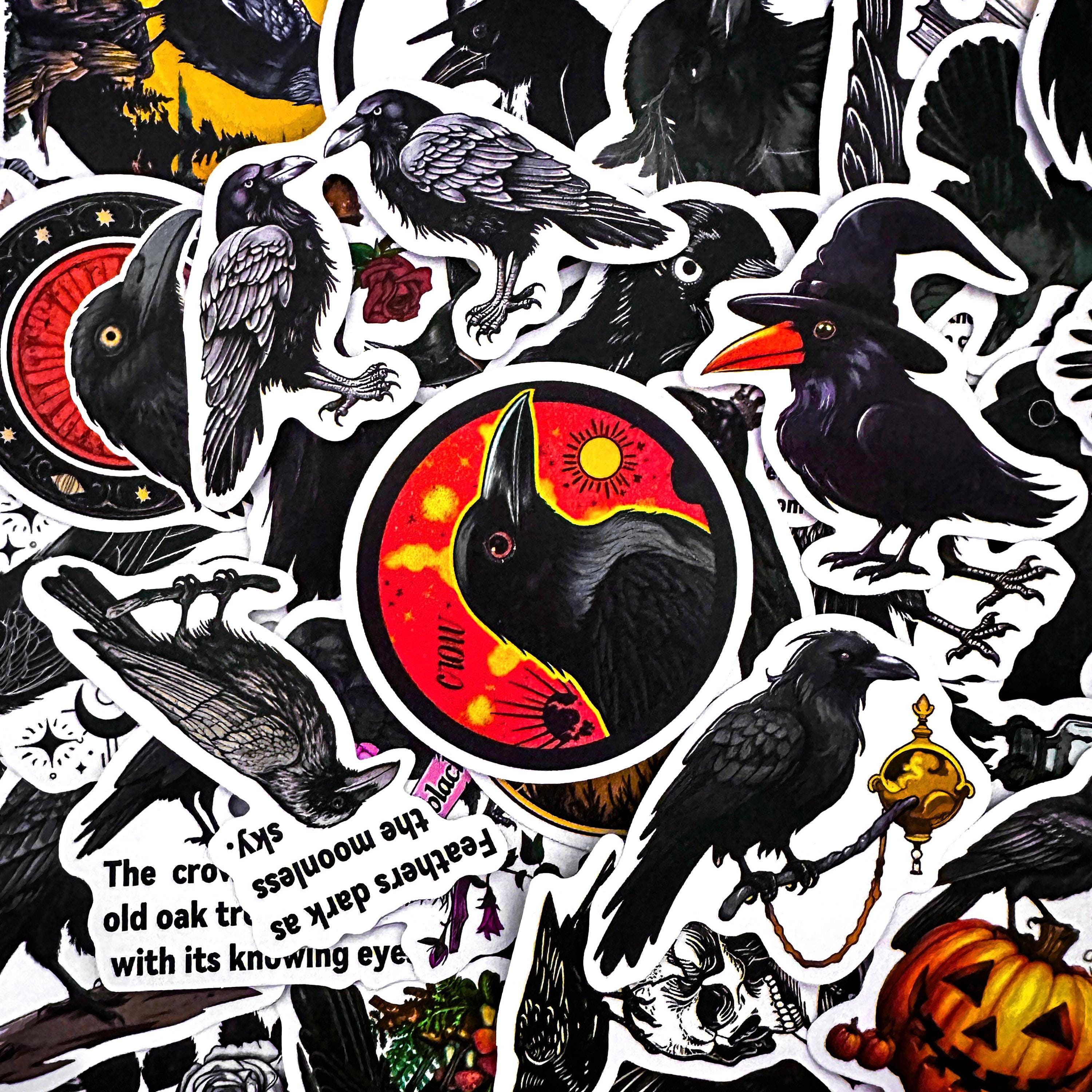 50PCS Goth Stickers Pack, Halloween Sticker, Spooky Sticker, Black Crow ...