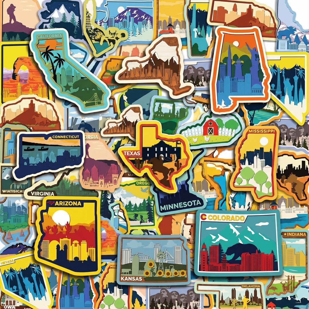 State Sticker Street 50PCS USA Stickers Pack, State Stickers, Map Stickers, Travel Stickers ...