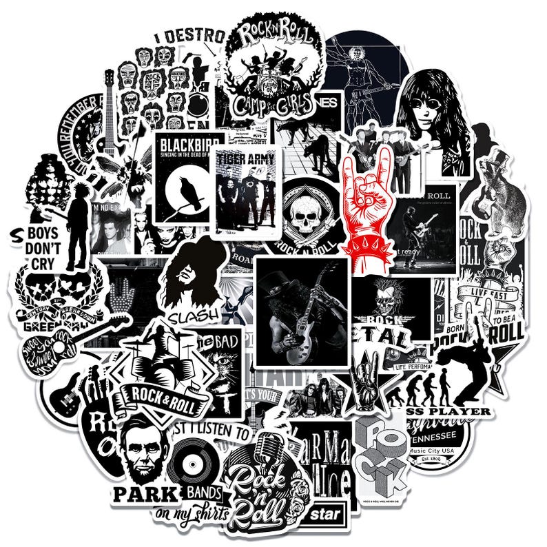 50PCS Rock Music Sticker Pack Black White Punk Band Stickers Guitar 50pcs-rock-music-sticker-pack-black-white-punk-band-stickers-guitar