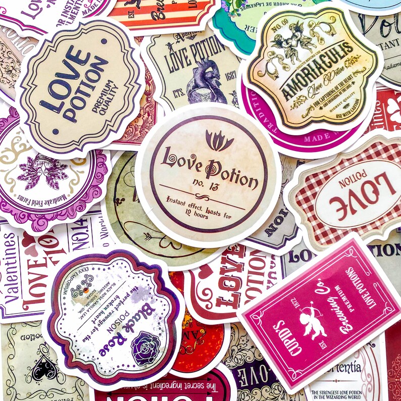 50PCS Love Potion Sticker, Vintage Stickers, Romantic Stickers, Fantasy ...
